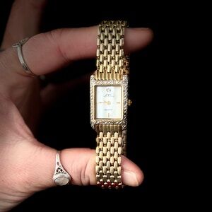 Vintage Anne Klein Gold Watch with Genuine Diamond Accents